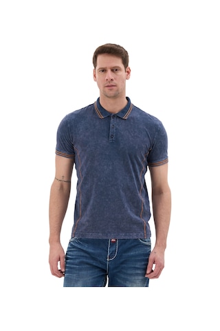 Cipo & Baxx Erkek Polo Yaka Tişört Vintage Yıkamalı Regular Fit Ct852 Mavi