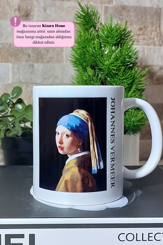 Johannes Vermeer - Tarihi Sanat İnci Küpeli Kız Baskılı Porselen Kupa Bardak Çok Renkli