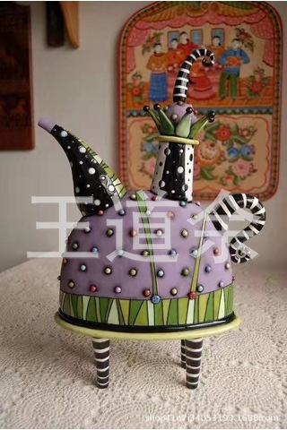 Mufunye Ev Dekorasyonu İçin Renkli Resin Çaydanlık Figürü - Ev İçi Masaüstü Dekoratif Heykel Ve Dekorasyon Parçası Renkli