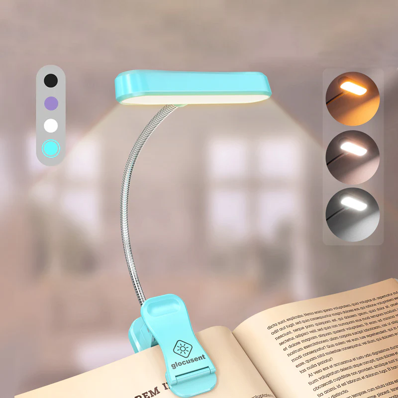 Glocusent Yatay Et Başlıklı Amber Kitap Lambası - Mavi