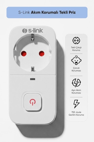 S-link Sl-010 Bykalite 3lü Set 16a/250v 750 Joule Anahtarlı Isıya Duyarlı Devre Ve Akım Korumalı Tekli Priz 0.2 M