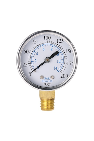 Yuntech01 50mm Çift Ölçekli 0-200psi/0-14bar Hidrolik Manometre, 1/4" Bakır Dişli, Yan/arka Montaj Opsiyonu, Metal Gövde, Kesin Basınç Ölçümü - Ts-50-14