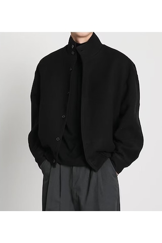 Erkek Sonbahar Ve Kış Dik Yaka Günlük Ceket Siyah