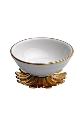 Elta Collection 4'lü Metal Ayaklı Mini Porselen Lokumluk Beyaz Gold