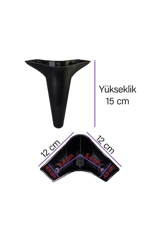 Zelve 6'lı Set Mobilya Tv Ünitesi Çekyat Koltuk Kanepe Ayarlı M8 Destek Ayağı 15 Cm Siyah Baza Ayak