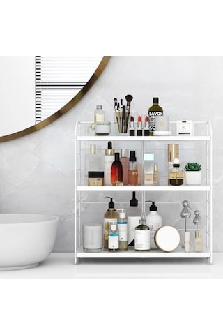 Ayarlanabilir Raflı 40cm Baharatlık, Organizer, Düzenleyizi Tezgahüstü Banyo, Mutfak, Ofis Model-1 Beyaz Açık Bej