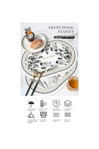 Siyah Beyaz Desen Oval Deri Masa Kase Mat Bardak Altlığı 004 Beyaz - Siyah