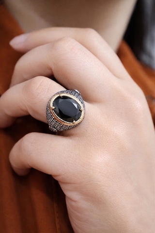 925 Ayar Gümüş Siyah Onix Oval Taşlı Otantik Yüzük Bronz