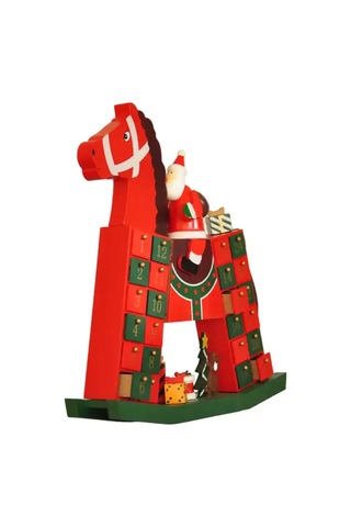 Ahşap Yılbaşı Süpriz Takvimi - Atlı Noel Baba Standart