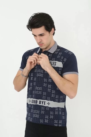 Erkek Yakalı Slim Fit Baskılı Tshirt Çok Renkli