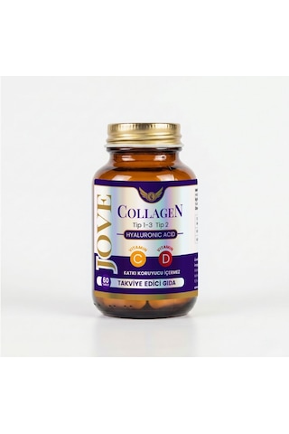 Jove Collagen Komplex Kollajen Tip 1-2-3 Hidrolize Kollajen Peptit Hyaluronik Asit C ve D3 Vitamini 60 Kapsül