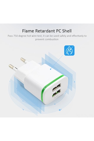 Hombey Beyaz 5v 2.1a Usb Çift Portlu Hızlı Şarj Aleti, Akıllı Koruma, Hafif, Taşınabilir, Avrupa Standartı