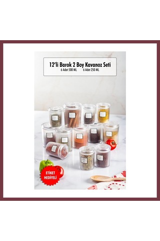 Storeşahin 12'li Barok Yuvarlak 2 Boy Kavanoz Seti & Saklama Kabı & Erzak Kabı 6 500 Ml,6 250 Ml Shn0720