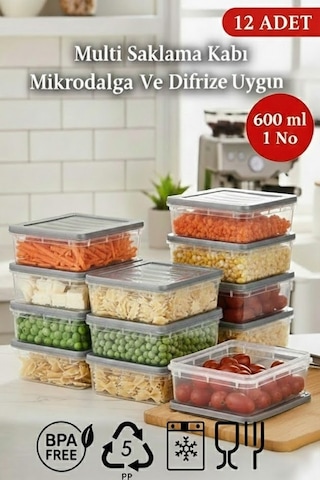 600 Ml Multi Saklama Kabı Difrize Uygun 12 Adet No:1 Şeffaf