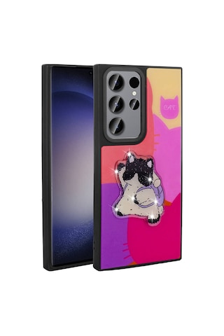 Zore Samsung Galaxy Uyumlu S22 Ultra Kılıf Parlayan Kabartmalı İkonik Figürlü Omsy Amas Silikon Kapak - Pembe