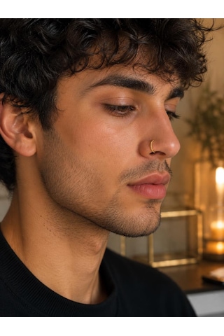 925 Ayar Gümüş Altın Renk Halka Burun Hızması Piercing Unisex Minimal Burun Piercing
