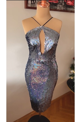 Chica Rosa Fashion Pullu Dekolteli Diamond Midi Elbise