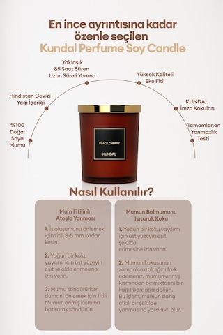 Parfümlü Doğal Soya Mumu Kundal Perfume Natural Soy Wax Candle 500g Black Cherry