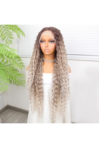 Afro Dalga Rus Kumralı Beyaz Platin Ombreli Işıltılı Fiber Sentetik Tül Peruk - Elm-01-582347 Karışık - Çok Renkli