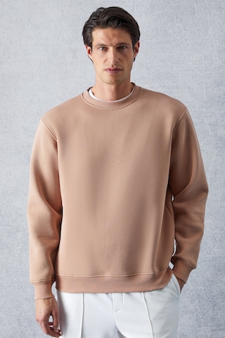 Grimelange Travıs Erkek Organik Kumaşlı Yumuşacık Regular Fit Yuvarlak Yakalı Bej Sweatshirt Bej