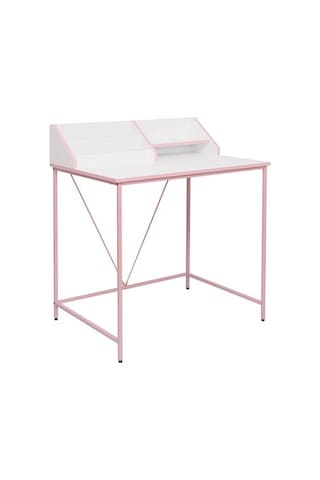 Retro Metal Ayaklı Bölmeli Çalışma Masası-pembe/beyaz 90x75x50 Cm Beyaz
