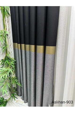 Nivemeshome Aslıhan Siyah-gold Ft632116 V-903 1/3 Sık Pile Fon Perde Apm Siyah - Gold