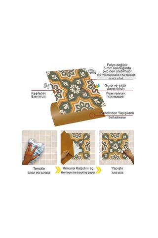 Tink Kendinden Yapışkanlı Fayans Çıkartması, Zemin Duvar Kaplama, Yapışkanlı Fayans Kaplama Pvc Karo Yeşil Metraj Desenli 30x30 Cm 11 Adet 1 M²