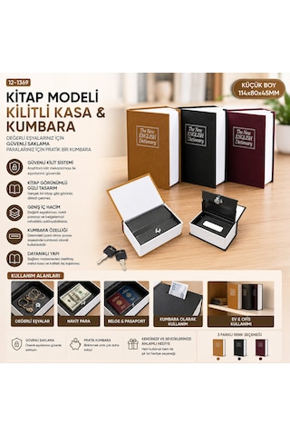 Küçük 114x80x45mm Kitap Modeli Kilitli Kasa - Kumbara Renkli 5639
