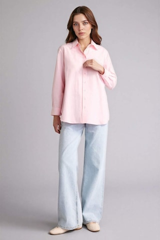 Defacto Relax Fıt Gömlek Yaka Poplin Uzun Kollu Tunik D7341ax26sppn186 Pembe-pn186