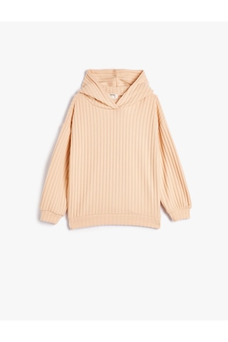 Koton Kapşonlu Sweatshirt Fitilli Yumuşak Dokulu Deve Tüyü 4wkg10218ak Taba
