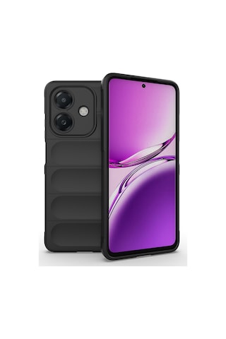 Oppo A3 Kılıf Kamera Korumalı Esnek Silikon Parmak Şeritli Ata Pro Tech Siyah