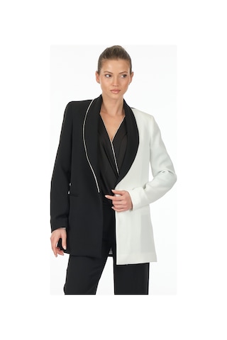 Explosion Minimalist Oversize Midi Kadın Ceket - Siyah Beyaz Siyah