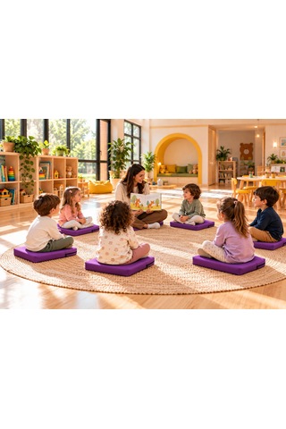 40x40x5 Cm Kare Minder - Sandalye Minderi - Kreş Anaokulu Oyun Aktivite Minderi - Bahçe Dekor Minderi Mor