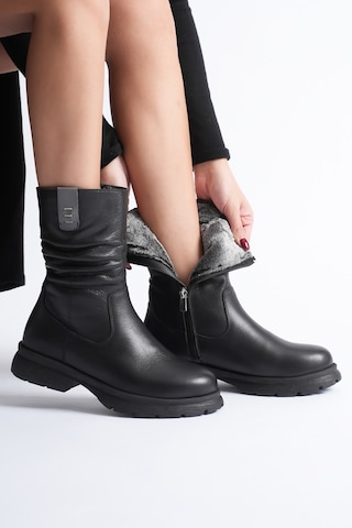 Analin Shoes Kadın Hakiki Deri İçi Kürklü Körüklü Bot Siyah