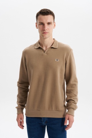 AR-MA Arma Erkek Regular Fit Polo Yaka Sweatshirt Karbon Fırçalı Selanik, %65 Pamuk %35 Polyester, Düğmesiz Basic K30554698602 Füme - Gri