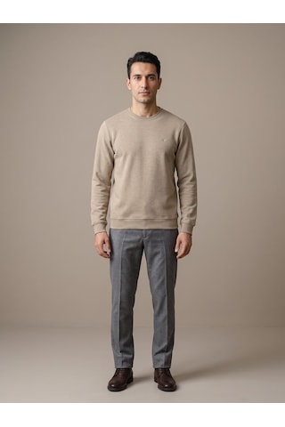 Maccali Erkek Bej Selanik Bisiklet Yaka Sweatshirt