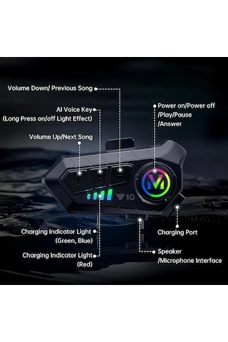 Y10 Motosiklet Kablosuz Bluetooth 5.3 Kask Kulaklık İntercom