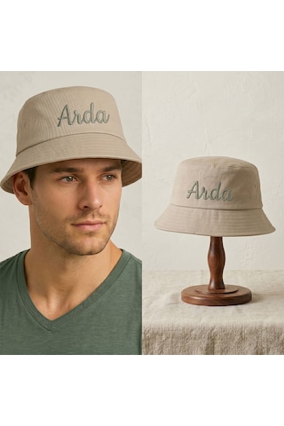 Bk Gift Kişiye Özel İsim Nakışlı Unisex Bucket Şapka Kahverengi Pamuk Gabardin Kumaş Yazlık Şapka