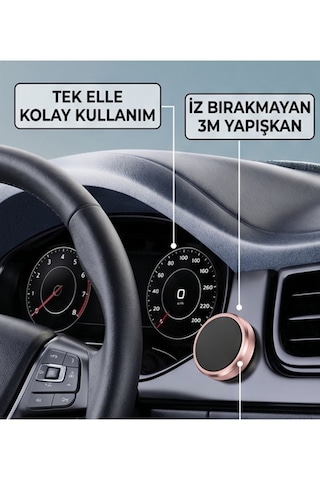 Tüm Modellerle Uyumlu Manyetik Araç İçi Telefon Tutucu Çok Amaçlı Mıknatıslı Torpido Üstü Tutacak Siyah - Rose Gold