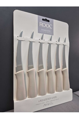 Rooc Mr-06 6lı Dilimleme Ve Meyve Bıçak Seti Gri Orta Boy Lazer Kesim Tırtıklı Meyve Bıçağı