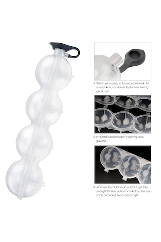 Valletta Viviana 4'lü Küre Buz Topu Kalıbı - Buz Topu Dondurucu Beyaz