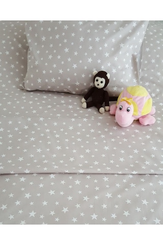 60X120 Lastikli Renforce Bebek Çarşaf Takımı-Gri Yıldızlı