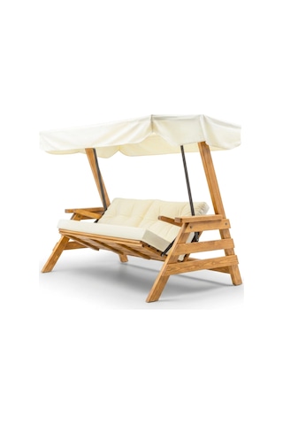 Riva Swing Ahşap Dış Mekan Bahçe Balkon Ve Teras Salıncağı Açık Renk Ağaç Salıncak Krem
