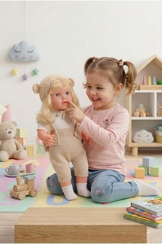 Konuşan Bebeğim 60 Cm Türkçe Konuşan Örgü Tulum Ve Şapkalı Kafası Bacakları Kolları Et Oyuncak Bebek 02082037