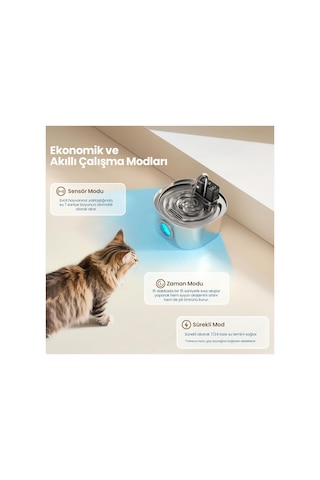 Pwl010 Otomatik Kablosuz Kedi Su Pınarı, Sensörlü , Bataryalı , Ultra Sessiz, Çelik , 3.2lt Hazne