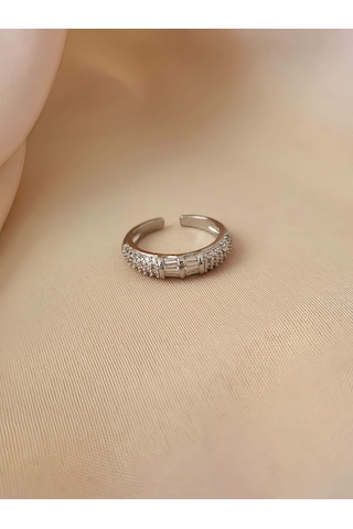Bombeli Zirkon Taşlı Ayarlanabilir Silver Gümüş Renkli Yüzük Silver