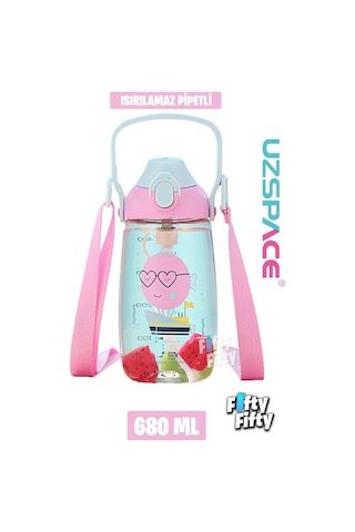 Uzspace Pipetli 680 ML Boyun Askılı Tritan Çocuk Su Matarası -kutulu- Ffuz2202680 001