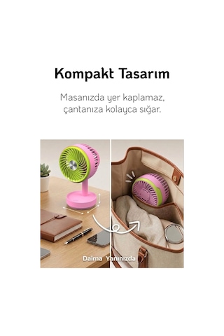 El Fanı Masaüstü Vantilatör Soğutucu Teleskopik 3 Kademe Type-c Hızlı Şarj Mini Soğutucu