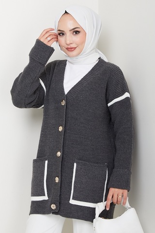 İlge Düğmeli Triko Hırka 1597 - Antrasit Antrasit