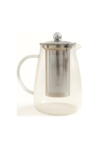 1500 Ml Cam Metal Süzgeçli Demlik Isıya Dayanıklı Detoks Sürahisi & Bitki Çayı Karafı